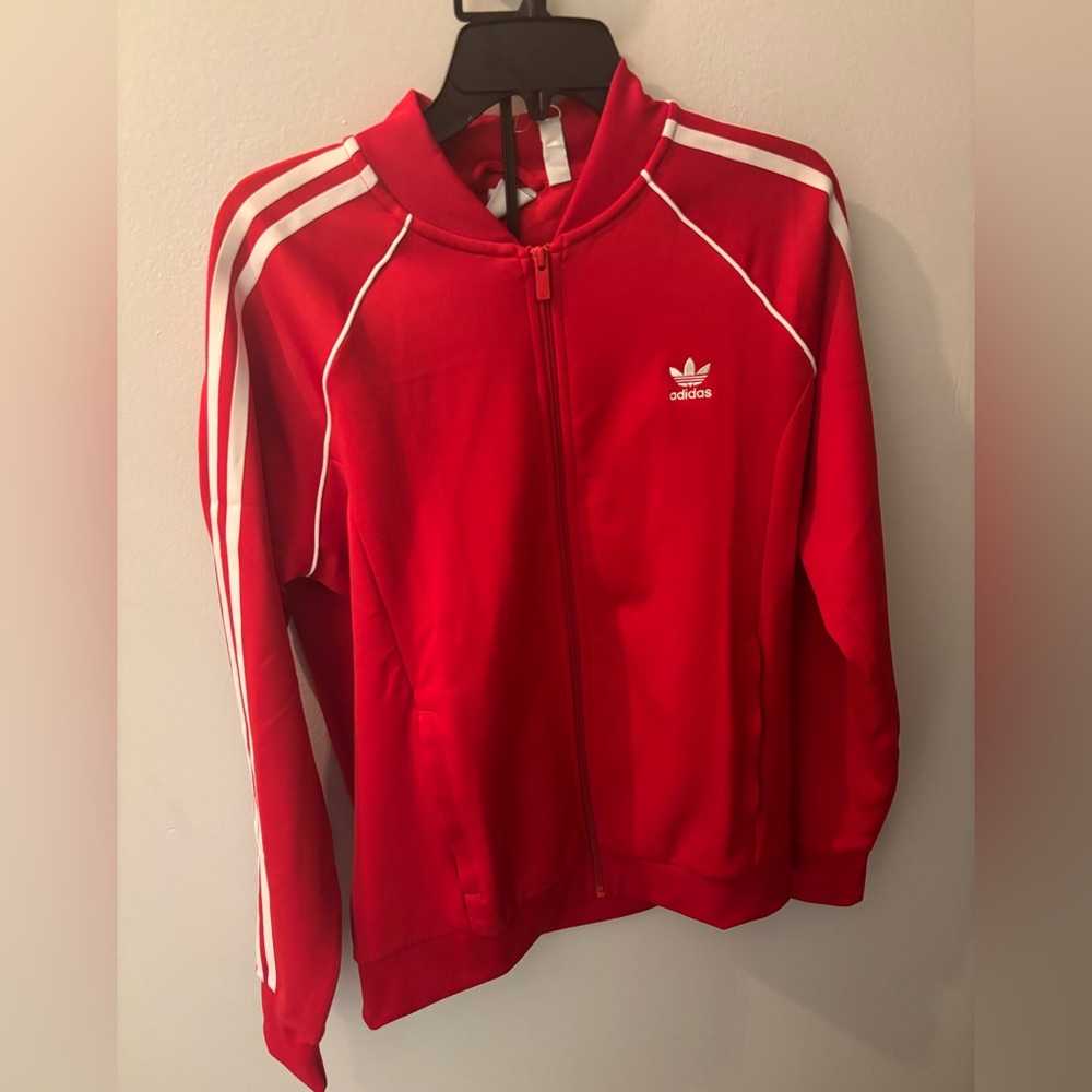 Adidas Bold Red Jacket with White Accents - Picture 3 of 4